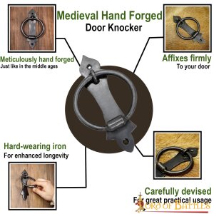 Medieval Iron Hand Forged Functional Door Knocker Vintage Accessory