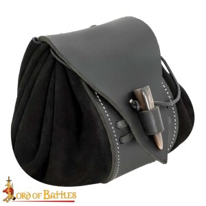 Medieval Leather Belt Pouch with Real Horn Toggle