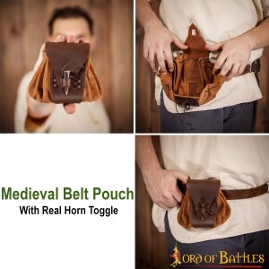 Medieval Leather Belt Pouch with Real Horn Toggle