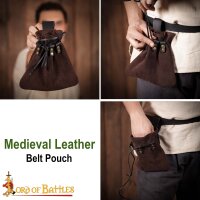 Medieval Drawstring Belt Pouch Crafted from Genuine Suede Leather