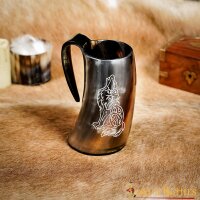 Mighty Wolf Viking Horn Tankard Beer Mug Handcrafted from Genuine Ox Horn