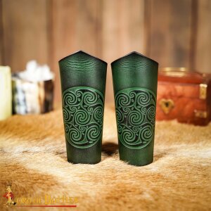 Genuine Leather Bracers with Embossed Celtic Spiral Design