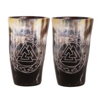 Viking Valknut Horn Tumbler Set of Two Handmade from Genuine Ox Horn