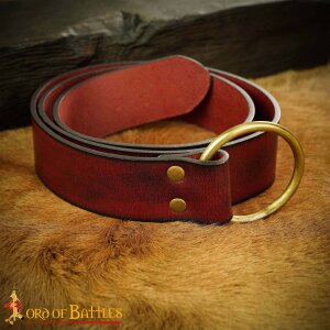 Handcrafted Fantasy Leather Belt with Pure Brass Ring Buckle Maroon