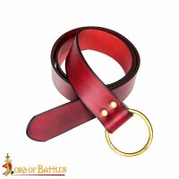 Handcrafted Fantasy Leather Belt with Pure Brass Ring Buckle Maroon