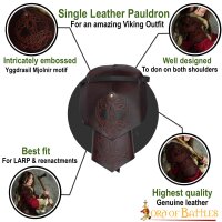 Single Viking Leather Pauldron With Yggdrasil Mjolnir Embossing