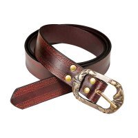 Handcrafted Genuine Leather Belt with Embossed Design Brown