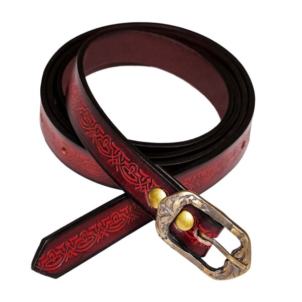 Handcrafted Genuine Leather Belt with Embossed Fantasy Design Maroon