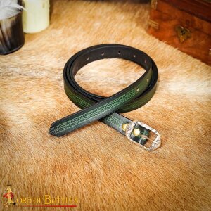 Medieval Leather Belt with Ornate Embossed Design Green