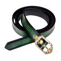 Medieval Leather Belt with Ornate Embossed Design Green