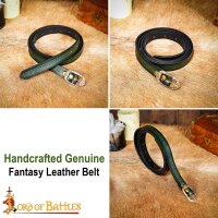 Medieval Leather Belt with Ornate Embossed Design Green