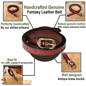 Medieval Leather Belt with Ornate Embossed Design Maroon