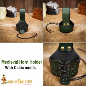 Handcrafted Horn Holder with Embossed Celtic Knot Design Green