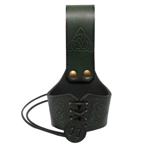 Handcrafted Horn Holder with Embossed Celtic Knot Design Green