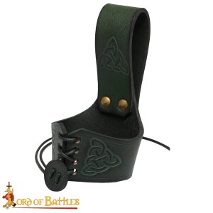 Handcrafted Horn Holder with Embossed Celtic Knot Design Green