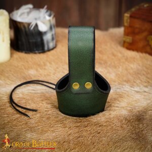 Handcrafted Horn Holder with Embossed Celtic Knot Design Green