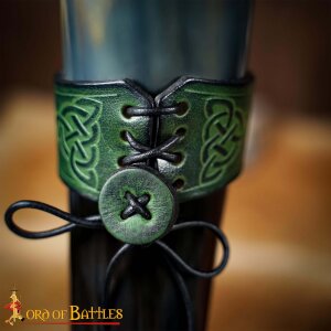 Handcrafted Horn Holder with Embossed Celtic Knot Design Green