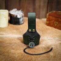 Handcrafted Horn Holder with Embossed Celtic Knot Design Green