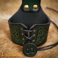 Handcrafted Horn Holder with Embossed Celtic Knot Design Green