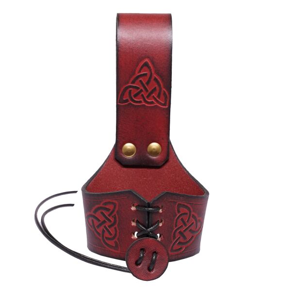 Handcrafted Horn Holder with Embossed Celtic Knot Design Maroon