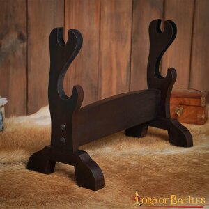 Handcrafted Genuine Hardwood Two Tier Sword and Axe Stand
