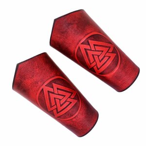 Warrior of the Realm Genuine Leather Bracers with Viking Valknut Symbol