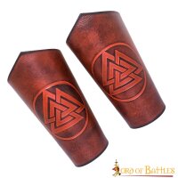 Warrior of the Realm Genuine Leather Bracers with Viking Valknut Symbol