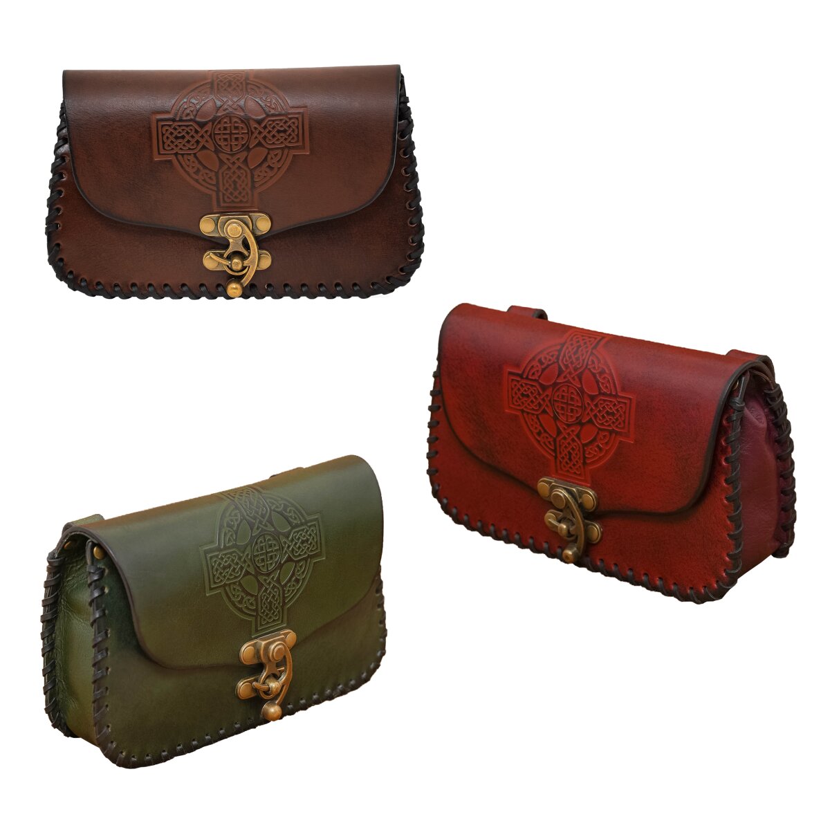 Medieval Fantasy Genuine Leather Belt Bag with Embossed...