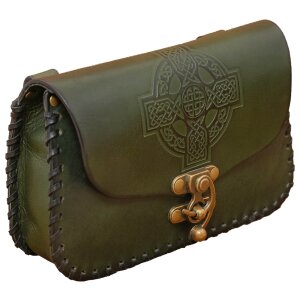 Medieval Fantasy Genuine Leather Belt Bag with Embossed Celtic Cross Design