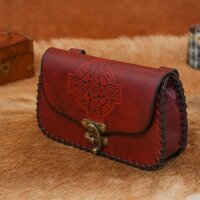 Medieval Fantasy Genuine Leather Belt Bag with Embossed Celtic Cross Design