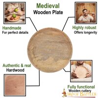 Medieval Wooden Plate Hand Crafted Useful Hardwood Cutlery, approx. 23 cm diameter