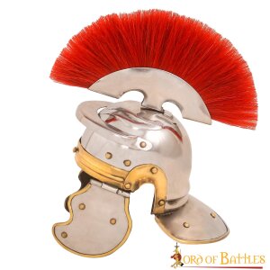 Decorative Roman Centurion Mini Helmet with Red Plume and Wooden Stand