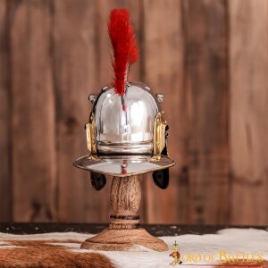 Decorative Roman Centurion Mini Helmet with Red Plume and Wooden Stand