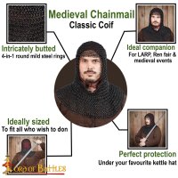 Medieval Chainmail Hood Coif Steel Butted Round Rings