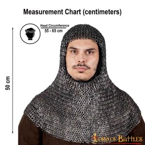Round Ring Chainmail Classic Coif, Dome Riveted, ID 10...