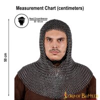 Flat Ring Chainmail Classic Coif, Riveted and Alternating, ID 9 mm, Natural