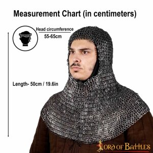 Flat Ring Chainmail Classic Coif, Riveted, ID 9 mm, Titanium