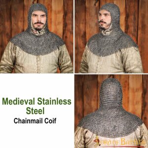 Flat Ring Classic Chainmail Coif, Riveted, ID 9mm, Stainless Steel