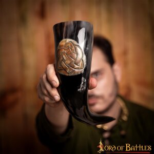 Drinking Horn with Engraved Celtic Knotwork Handcrafted Genuine Ox Horn