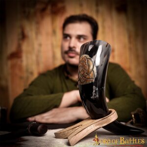 Drinking Horn with Engraved Celtic Knotwork Handcrafted Genuine Ox Horn