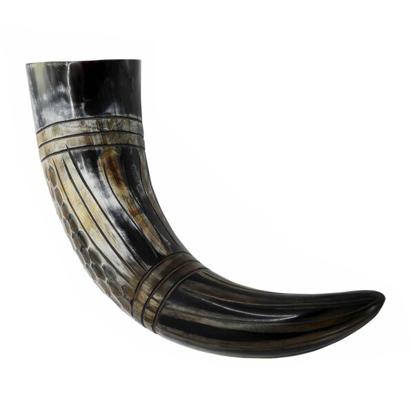 Drinking Horn with Engraved Honeycomb Handcrafted Genuine Ox Horn