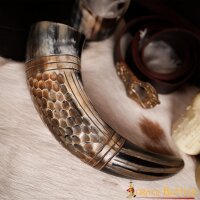 Drinking Horn with Engraved Honeycomb Handcrafted Genuine Ox Horn