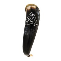 Medieval Viking Drinking Horn with Engraved Valknut Genuine Ox Horn