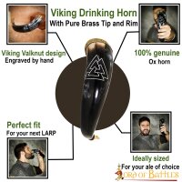 Medieval Viking Drinking Horn with Engraved Valknut Genuine Ox Horn