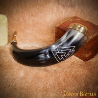 Medieval Viking Drinking Horn with Engraved Valknut Genuine Ox Horn