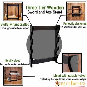 Three Tier Sword and Axe Stand Handcrafted Genuine Hardwood Sword / Axe Display Stand