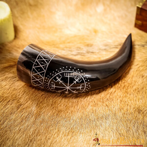 The Vegvisir Drinking Horn Engraved and Handcrafted from Genuine Ox Horn