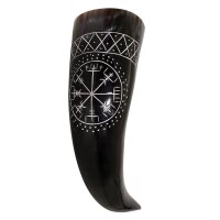 The Vegvisir Drinking Horn Engraved and Handcrafted from Genuine Ox Horn