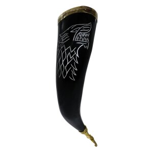 The Fenrir Wolf Drinking Horn with Pure Brass Fittings...