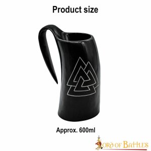 Viking Drinking Horn Tankard with Hand - Carved Viking Valknut Design